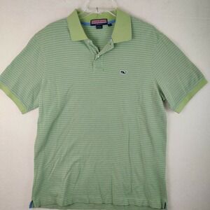 Vineyard Vines Men's Green Striped Cotton Polo Rugby Shirt L Large‎